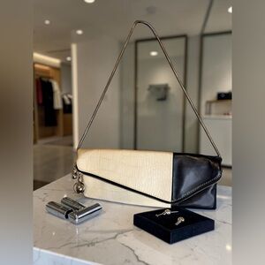 Henri Bend Croc Embossed Leather Clutch Black/White